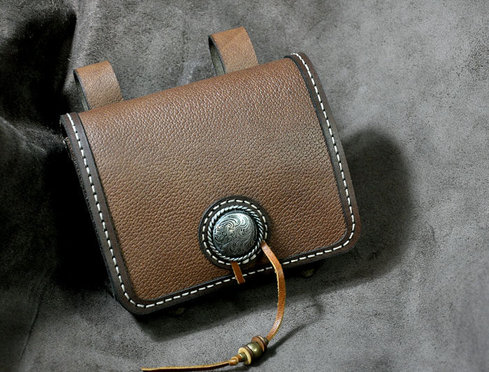 Retro Waist Bag Pure Handmade Buffalo Buff Waist Waist Pattern Color Color Locomotive Bag Harley Motorcycle Bag