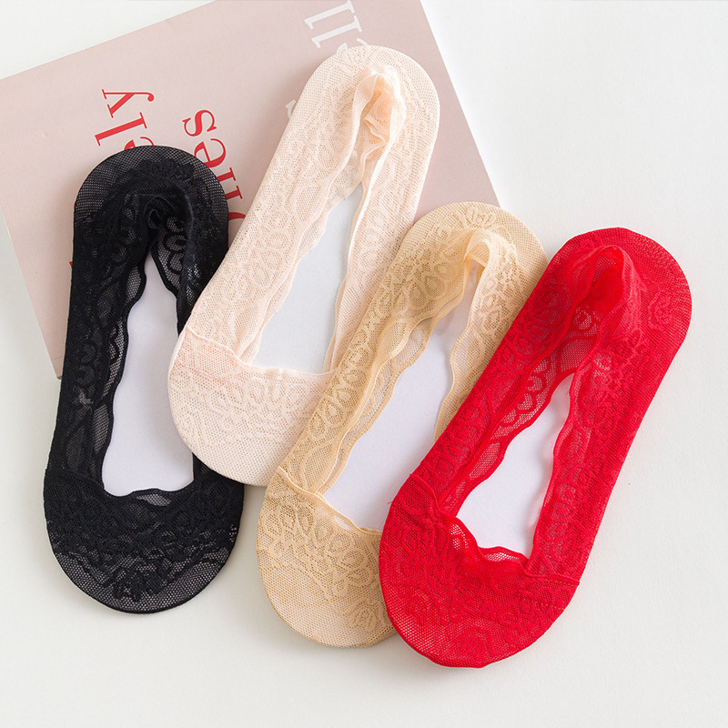 Red Socks for Weddings, Summer Thin Pure Cotton Lace Invisible Socks, Short Socks, Low-Cut Socks, Spring and Autumn Red Boat Socks for Women