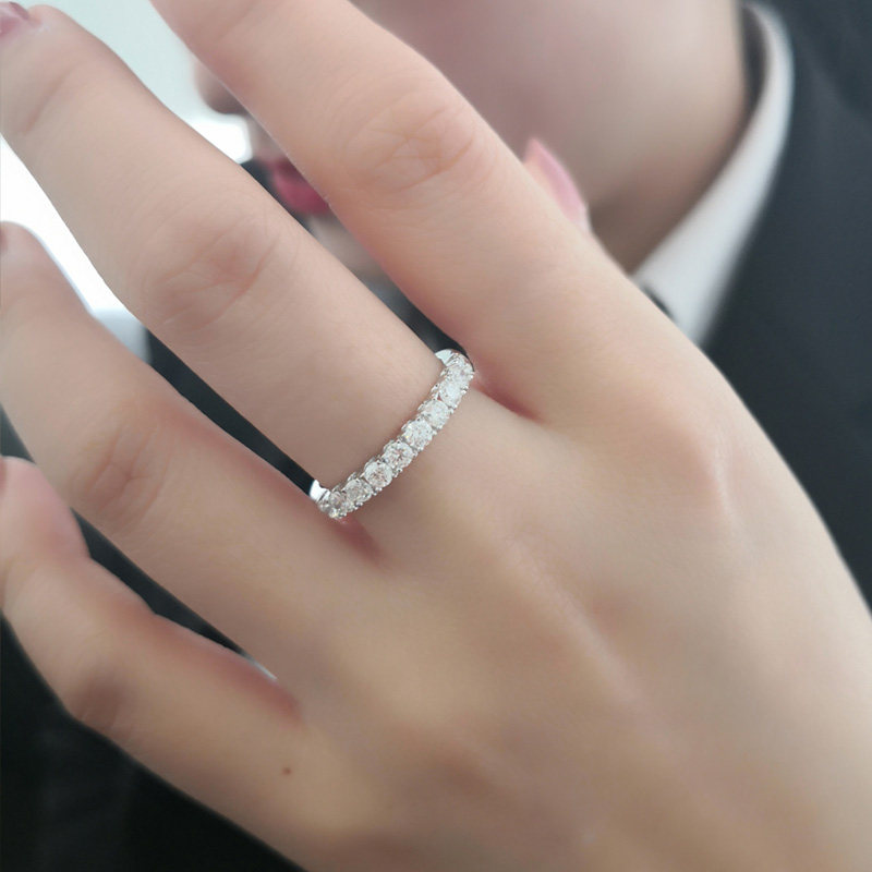 Yimei diamond 18K white gold row diamond ring diamond ring diamond row ring with protective ring perfect beauty ring tail ring wedding ring