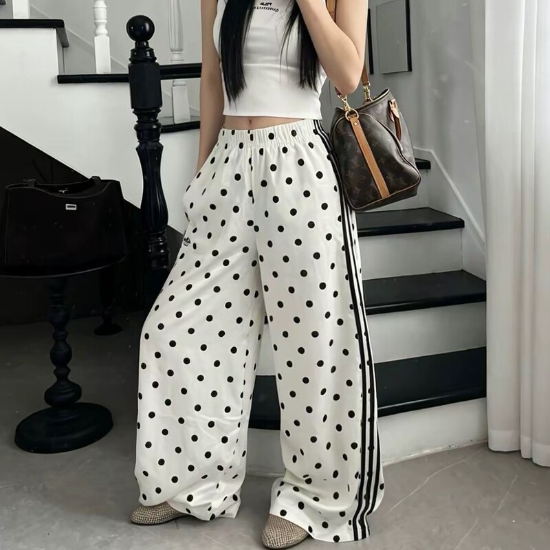 Adidas/Adidas Originals New Women's White and Black Classic Wide-Leg Pants for Going Out Kv1168