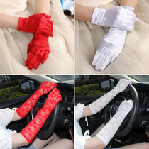 Wedding red gloves Wedding lace white gloves long and short breathable elastic bride wedding wild driving sunscreen
