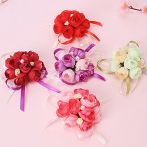 Bridesmaids wrist flower protocol flower fabric child dance hand ring flower wedding bride and sister group hand flower emulation flower