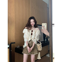 TMH STUDIO My soft moonlight straight shoulder hollowed-out cardiovert blouse with female summer embroidered shirt with dress