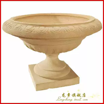 Shanghai Longzhang high-end sandstone art Flower Bowl villa hotel door luxury ornaments-European leaf flower bowl