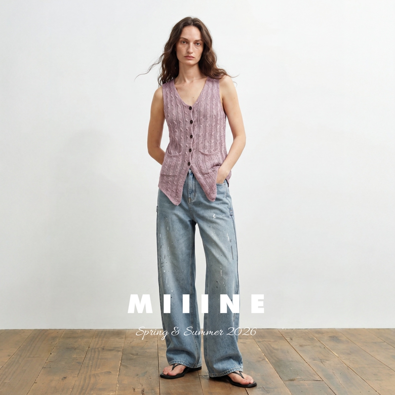 Miiine Gravel Splatter Texture Wide-Leg Jeans Artistic Brushstroke Three-Dimensional Cut Pleated Trouser Legs Long Pants