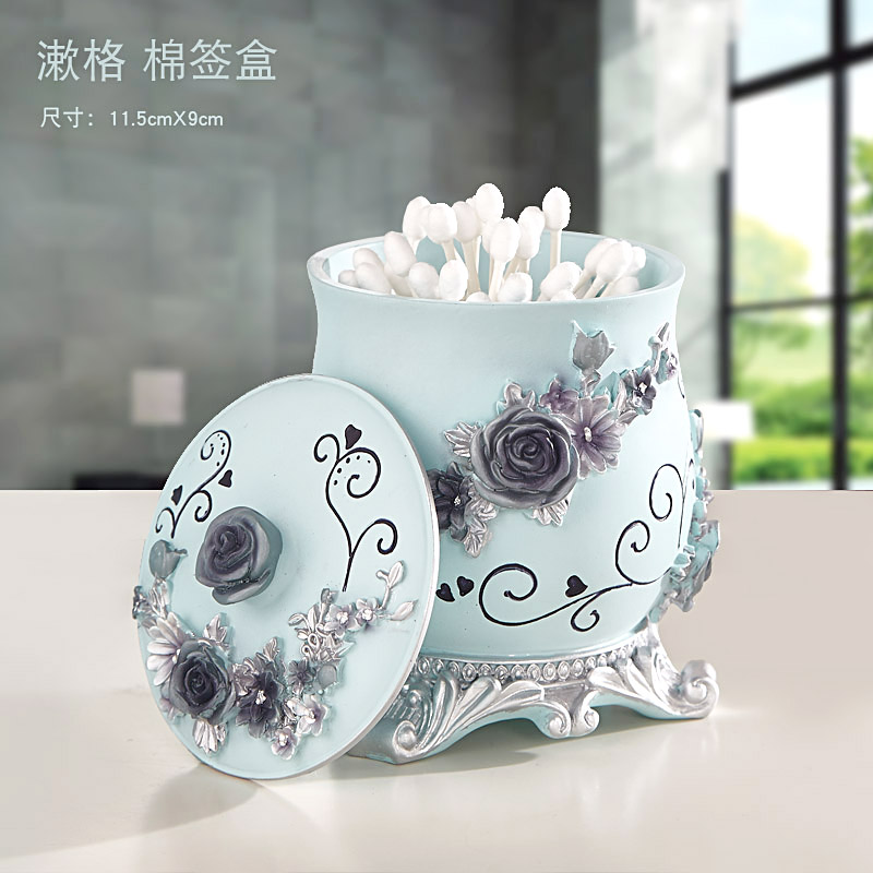 European-style toothpick box cotton stick box containing box home makeup cotton box upscale creative toothpick cylinder desktop finishing with lid