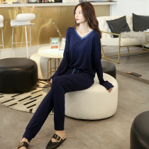 Spring and Autumn Modal Long Sleeve Pajamas Suit Ladies Thin Section Loose Homewear Summer Large Size Outer Wear Pants Hem Closure