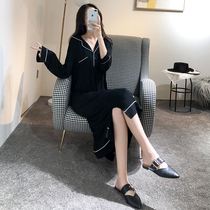 Modal pajamas womens spring and autumn long-sleeved knee-length shirt nightdress summer large size fat MM home clothes pregnant women thin