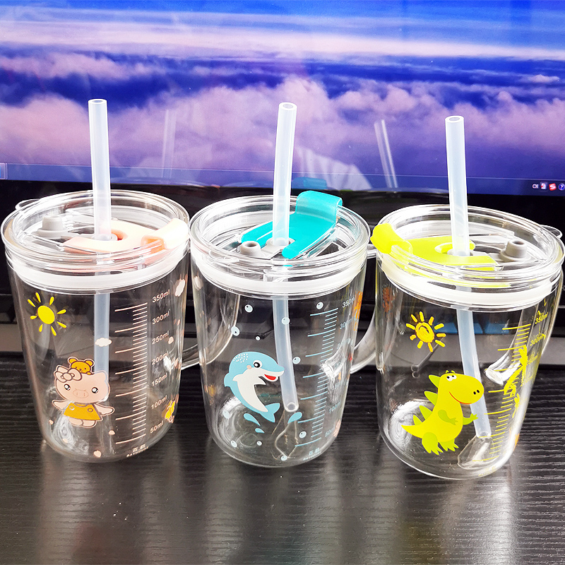 Children's milk cup with scale cup breakfast Home anti-chill glass cupola with milk cup Special flushing powder water straws