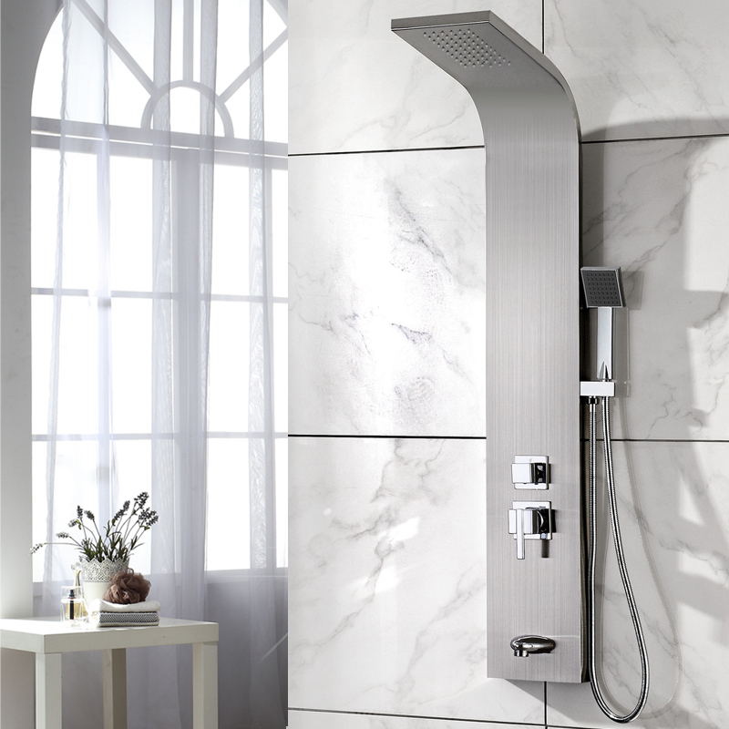 Bathroom Shower Screen Column Shower Set 304 Stainless Steel Large Showerhead Hot and Cold Water Faucet Shower Head