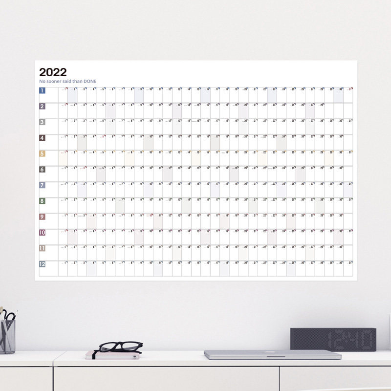 Simple large calendar 2022 wall sticker 365 days plan table ins wind punch card self-discipline annual calendar examination college entrance examination countdown