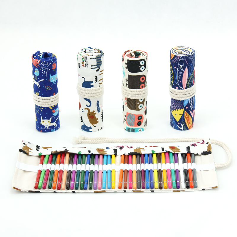 Handmade Canvas Pen Curtain Large Capacity Roll Pen Bag Makeup Pen Brush Bag Sketching Colored Pencil Drawing Student Cloth Art Pencil Bag