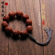 Machine brush Mentougou Beijing octagonal walnut hand string men and women play peach core bracelet thick tendons toad head small Qiuzi handheld