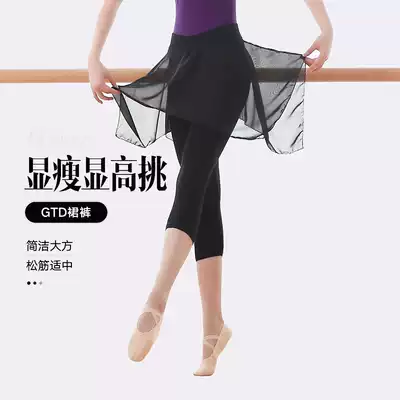 Dance skirt pants practice clothes women modern dance clothes Latin dance culottes elegant ankle-length pants skirt tight mesh gauze Classical