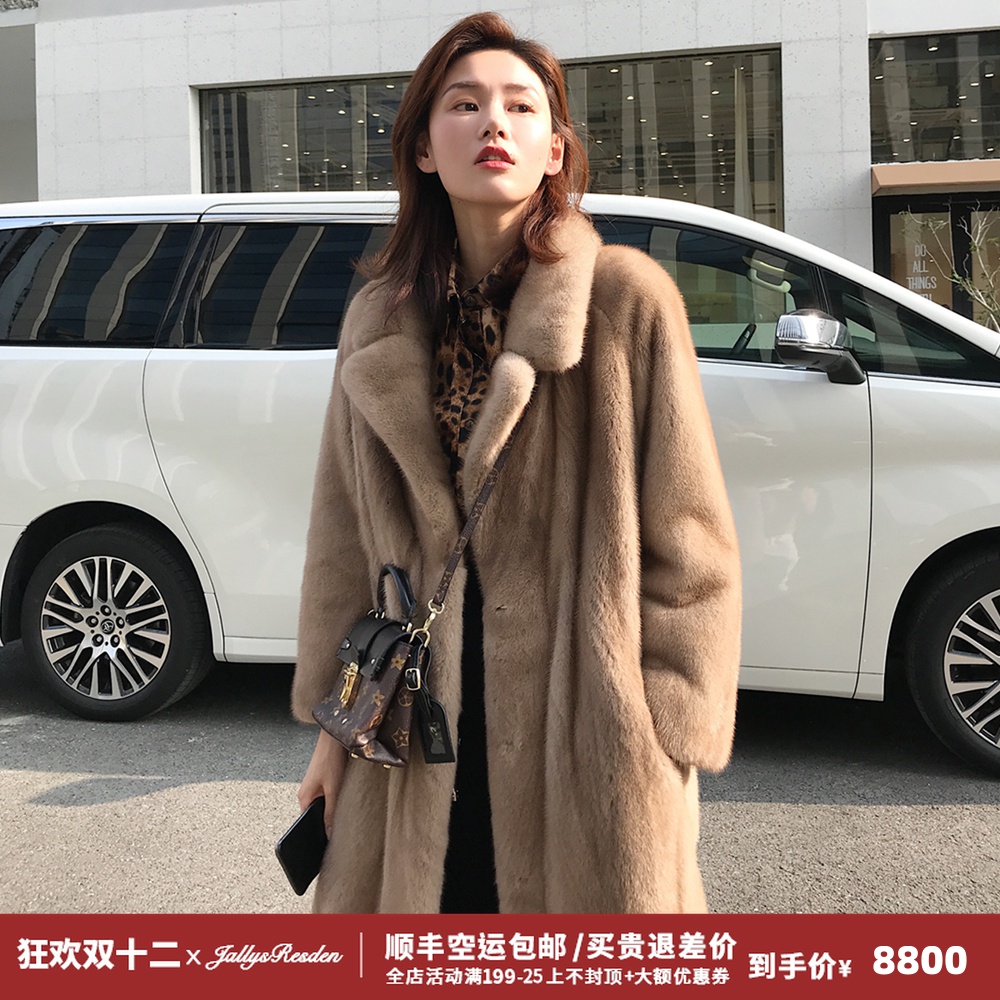 2022 new winter imported velvet mink coat women's whole mink mid-length suit collar mink fur coat