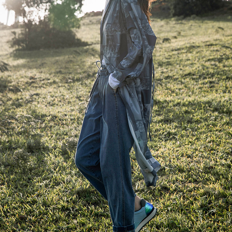 Lace-up denim tapered high-rise denim wide-leg