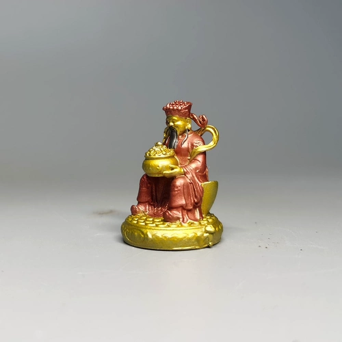 文财神纯铜彩绘迷你微型神像摆件高度3厘米