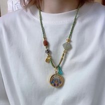 Tibetan Zakilam hand-painted gold thangka pendant hand-woven niche national style long necklace