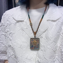 Tibetan characteristics Five-way God of Wealth hand-painted gold-painted square thangka hand-woven retro niche necklace
