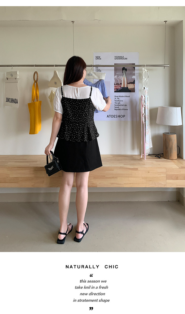 Плюс размер бюста платье 宽松的高腰a字开衩春夏大码女装，遮盖肌肤，显瘦look纯色套装裙32047。