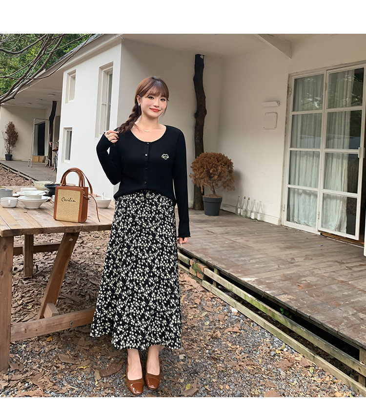 Плюс размер бюста платье 大码女装碎花高腰半身裙秋冬韩版遮肉显瘦松紧腰a字长裙31868 Other