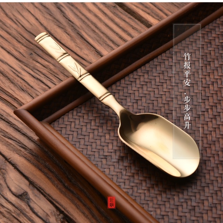 Bộ phụ kiện trà đồng nguyên chất muỗng trà tách trà muỗng trà trà nghi lễ sáu quý ông dùng muỗng trà muỗng cà phê đồng nguyên chất muỗng trà - Trà sứ ly thủy tinh uống trà