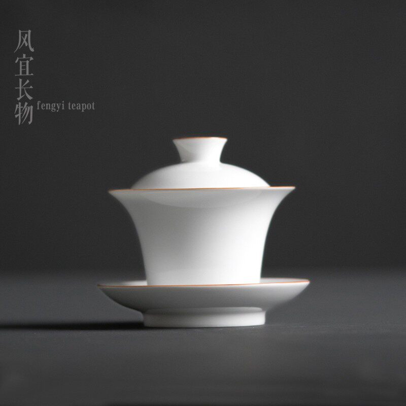 Bani Jingdezhen Hand-painted Tea Set Green Glaze Bowl without light white Porcelain Lid Bowl Tea Bowl 3-only cover Bowl Grease White