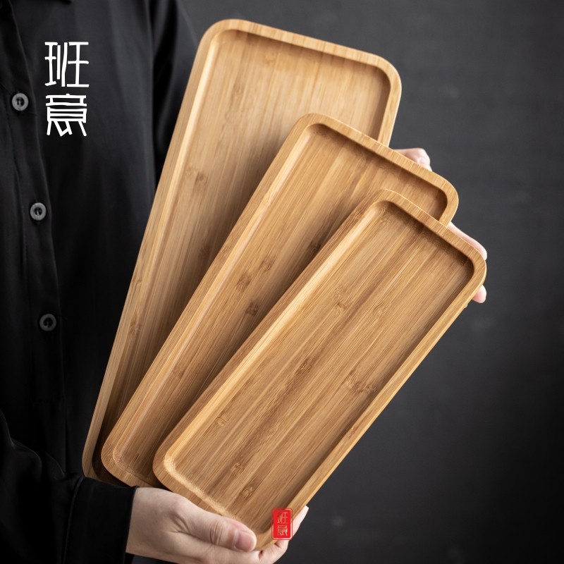 Bani Bamboo Pan Wooden Tray Woody Tray Dinner Plate Tea Cup Barbecue Dish Rectangular Tea Tray Day Style Home Nursery