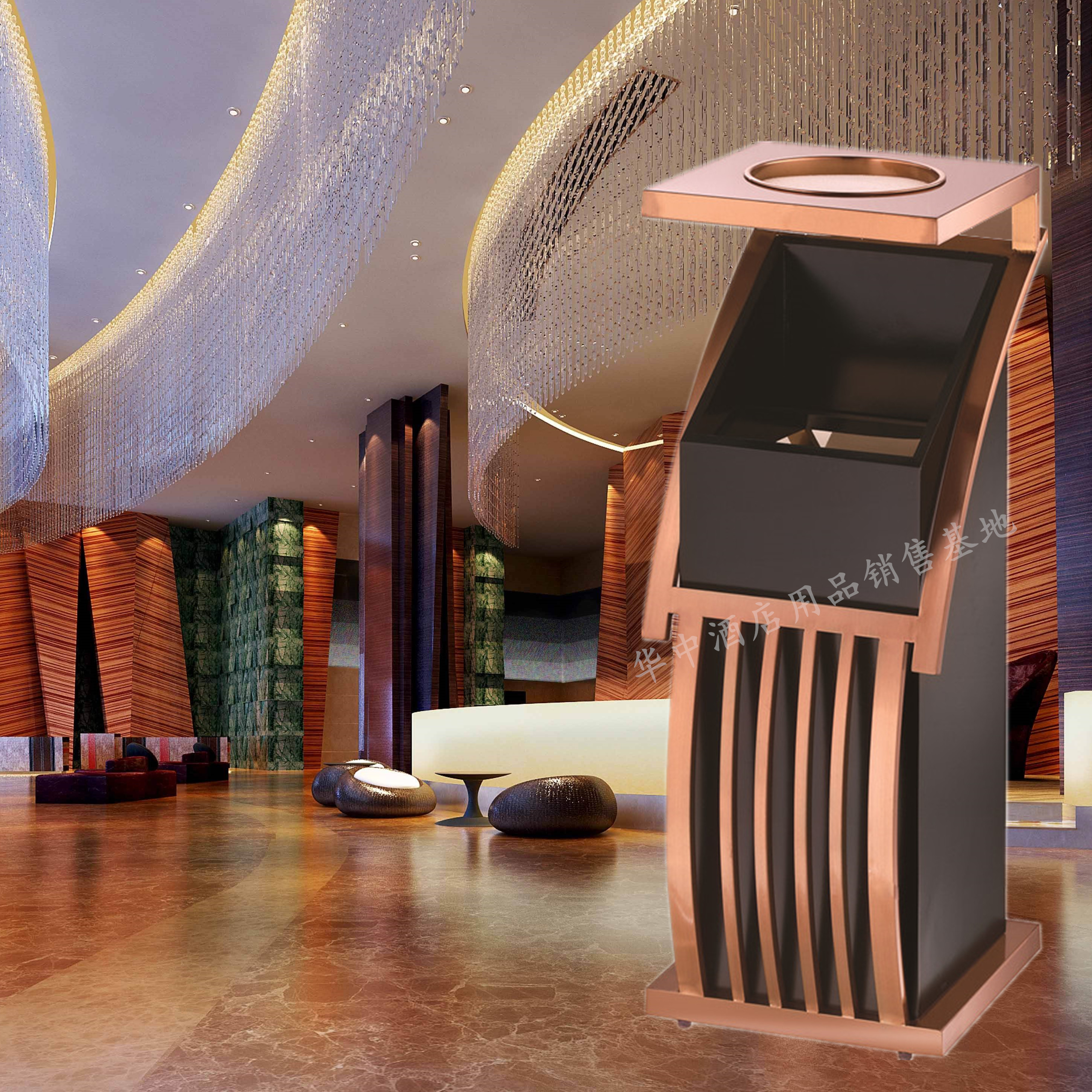 Hechang hotel rose gold new concept ash bucket elevator mouth fruit shell box vertical with ashtray trash can peel bucket
