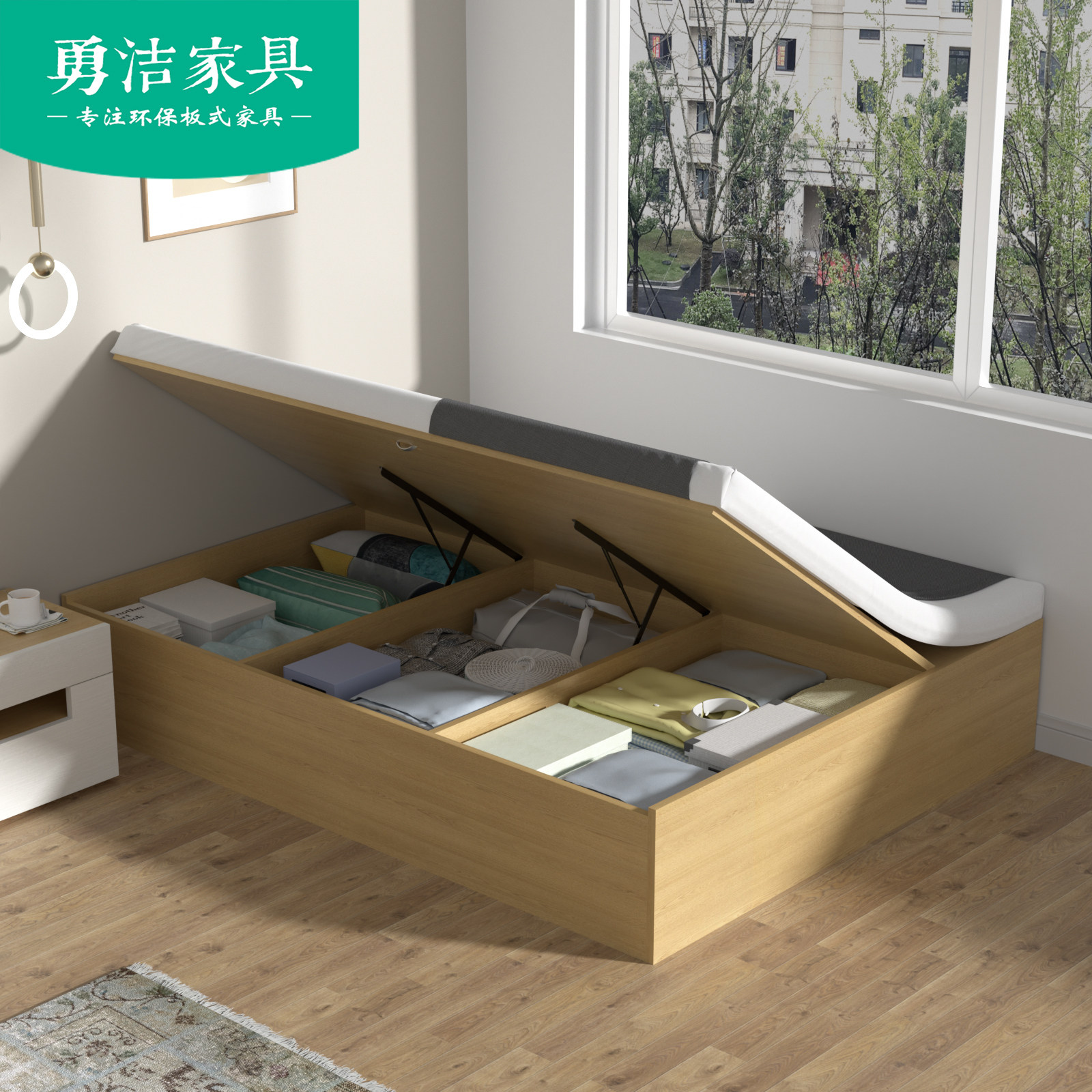 Custom small family type multifunction storage high case air pressure single bed 1 2m solid wood case containing tatami bed
