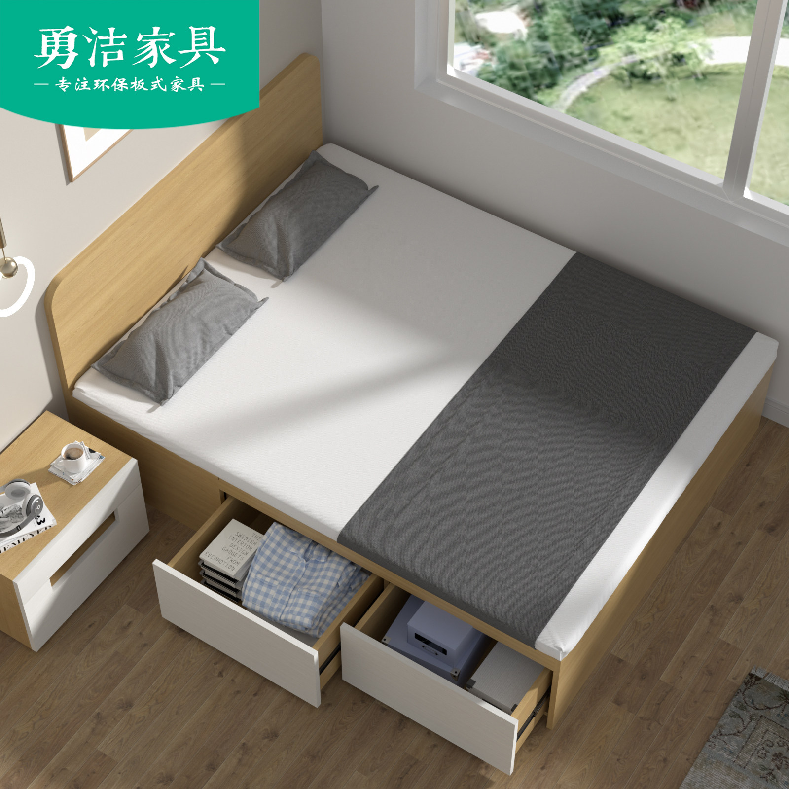 Small Household Type Bedroom Book Room Tatami Drawers Storage High Case Side Air Pressure Platoon Skeleton Single Double Bed Customised