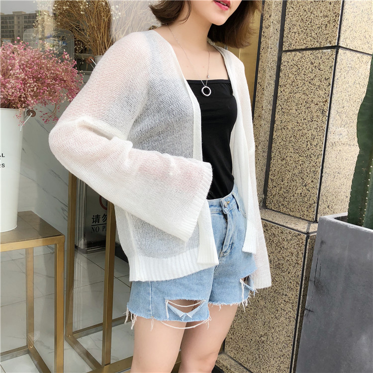 Hồng Kông hương vị retro chic phong cách lười biếng lỏng phần mỏng áo len dài tay mùa hè hoang dã mỏng chống nắng quần áo cardigan áo cardigan nữ dáng dài