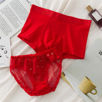 This years wedding red cotton couple underwear sexy lace mesh wedding festive set wedding red luck