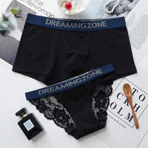 Sexy temptation couple underwear cotton low waist male Lady personality creative cute underwear pants lace set