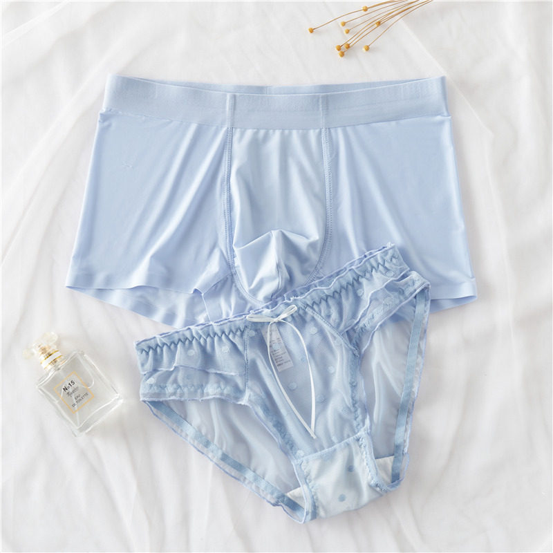 High-end Good Goods Couple's Underwear Ice Silk Screen Yarn Sexy Seduction Suit Men's Flat Corner Women's Triangle Summer Ultrathin