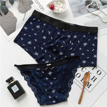 Cute cotton couple underwear sexy suit mens flat angle womens triangle comfortable breathable sexy couple pants personality