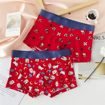 Red mens boxer underwear cute cartoon comfortable cotton breathable newlywed four-corner red shorts