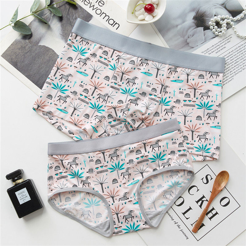 Cute Sexy Ice Silk Lovers Briefs Stall All Cotton Comfort Middle Waist Suit Men's Flat Corner Women Triangle Breathable Temptation