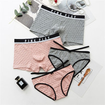 New personality 2-piece sexy comfortable couple underwear mens flat corner Womens triangle set low waist breathable cotton