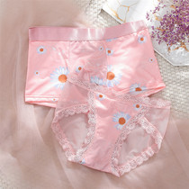 Sultry hipster couple underwear suit Ice Silk comfortable breathable male flat corner female triangle lace sexy temptation