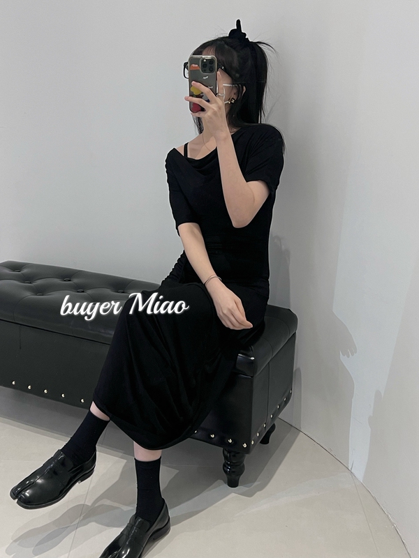 【Miao Roderic Wong】23Ps New Black Draped Collar Twist-Knit Dress R6767 【Miao Roderic Wong】23Ps New Black Draped Collar Twist-Knit Dress R6767