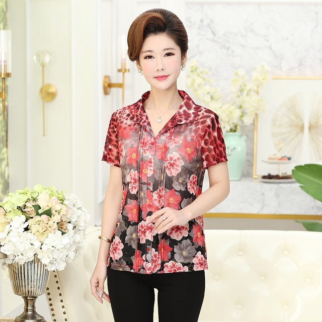 Mother's Day women's fashionable middle-aged and elderly mother's tops summer short-sleeved T-shirt shirt breathable Taiwan mesh temperament