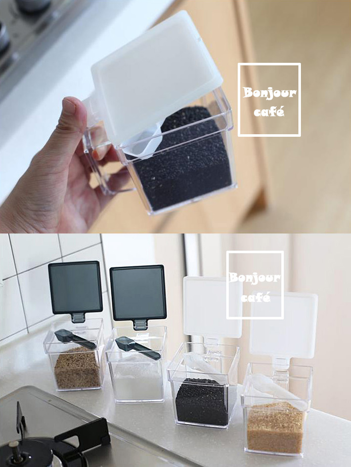 Japan imported seasoning box Salt monosodium glutamate box Seasoning box with measuring spoon Seasoning tank Kitchen seal seasoning storage box