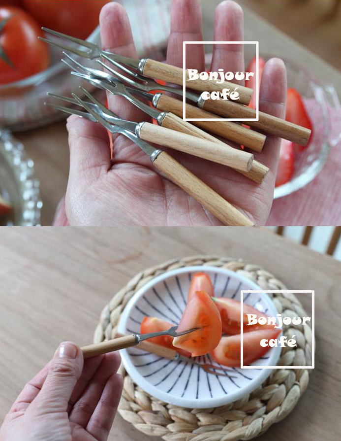 Spot Japan imported stainless steel fruit wooden handle fork dessert fork dessert fork afternoon tea cake fork dessert fork
