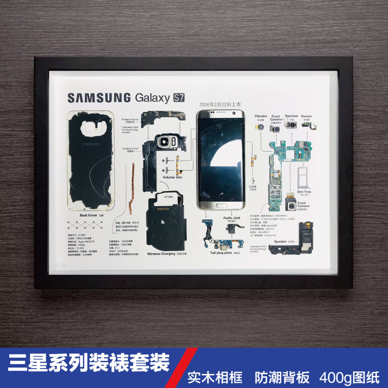Samsung Phone Disassembly and Framing DIY Kit, Solid Wood Samsung Disassembled Electronic Art Specimen Painting