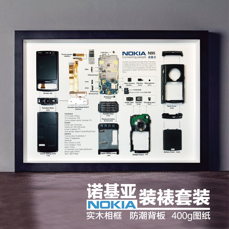Nokia Mobile Phone Disassembly Photo Frame DIY Framed Solid Wood Set Nokia Disassembly Decomposition Stereo Specimen Display Painting
