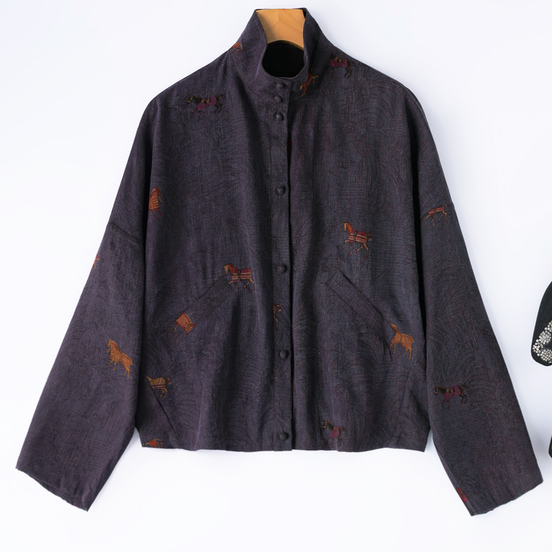 Silk Jacket from the Brand "Junma Yueyi Jian!" with a Vintage Feel, Heavy Silk Batwing Sleeve Coat Made of Mulberry Silk