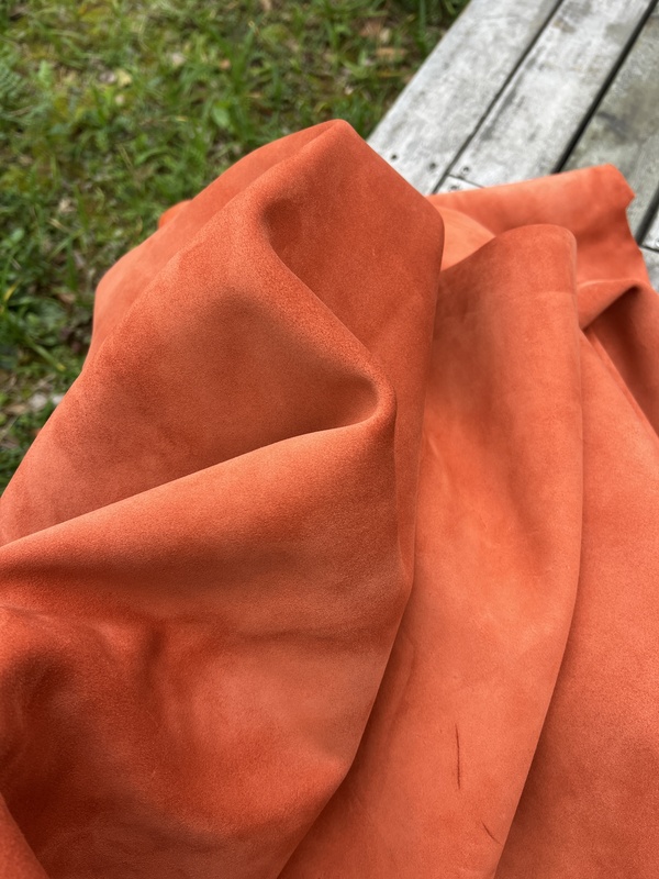 Italian Sciarada Hermes Orange Top-Grain Suede Calfskin 1.4-1.5mm Handmade Leather Material for DIY