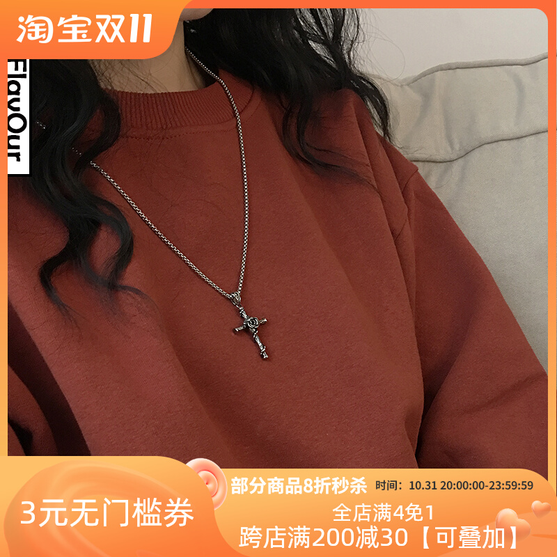 European and American rose knight cross long version titanium steel necklace male street Hong Kong style personality punk hip-hop sweater chain female