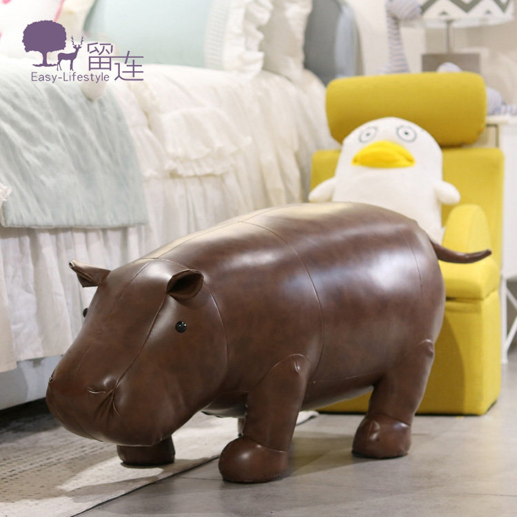 Nordic Light Extravaganza Large Artisanal Leather Cortex Landing Hippo Riding Animal Mercy Doll Soft Adornment